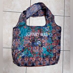 Johnny Was Teal and Navy Floral Paisley Lightweight Tote